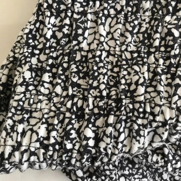 Parker Small Black White Abstract Smocking Cotton Blend Long Sleeve Mini Dress - Picture 8 of 10